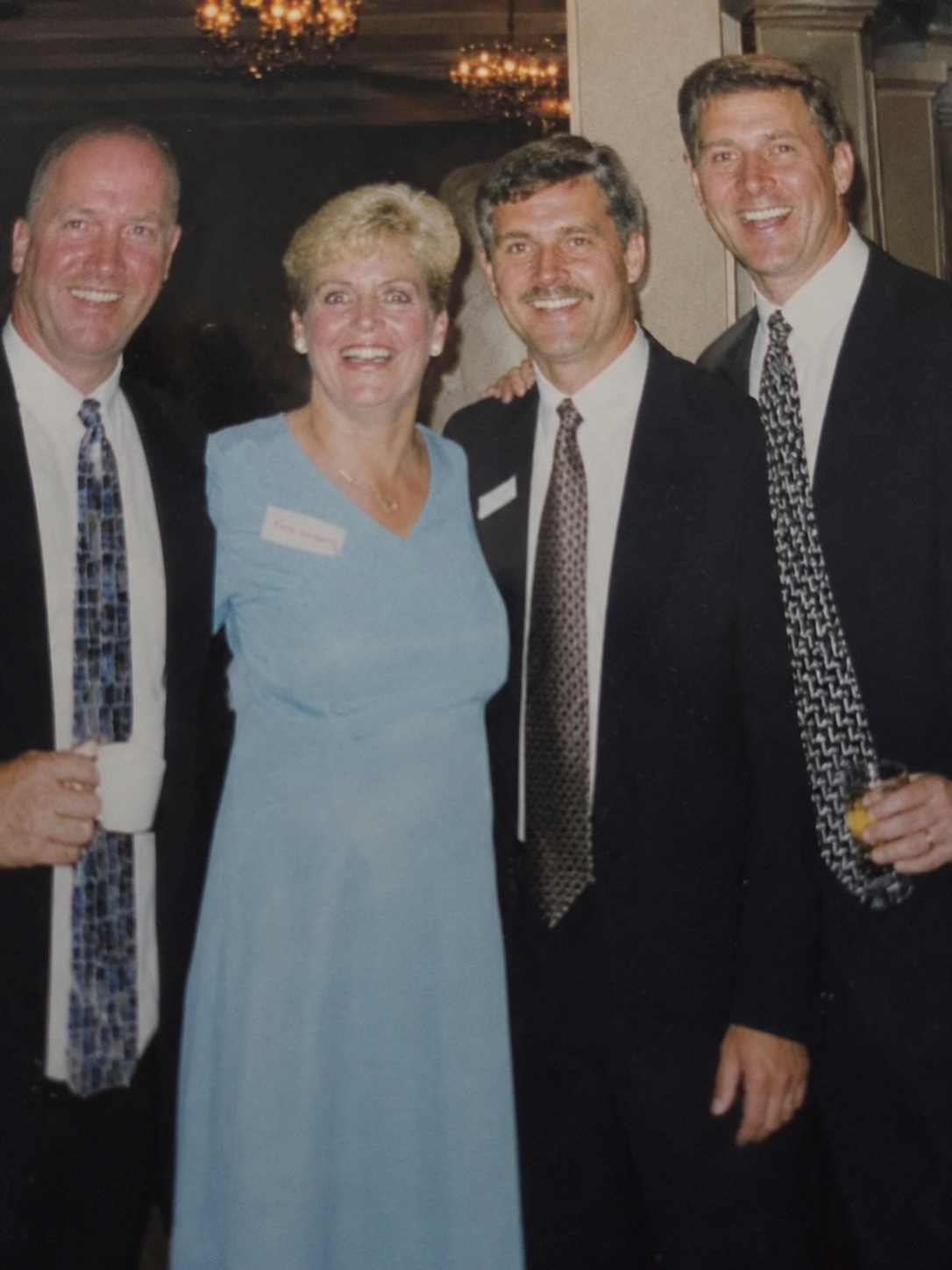 Four classmates at the 20-year reunion